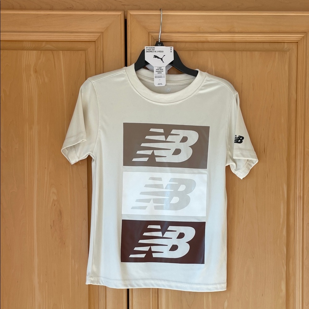 New Balance Cream and Brown Logo T-Shirt